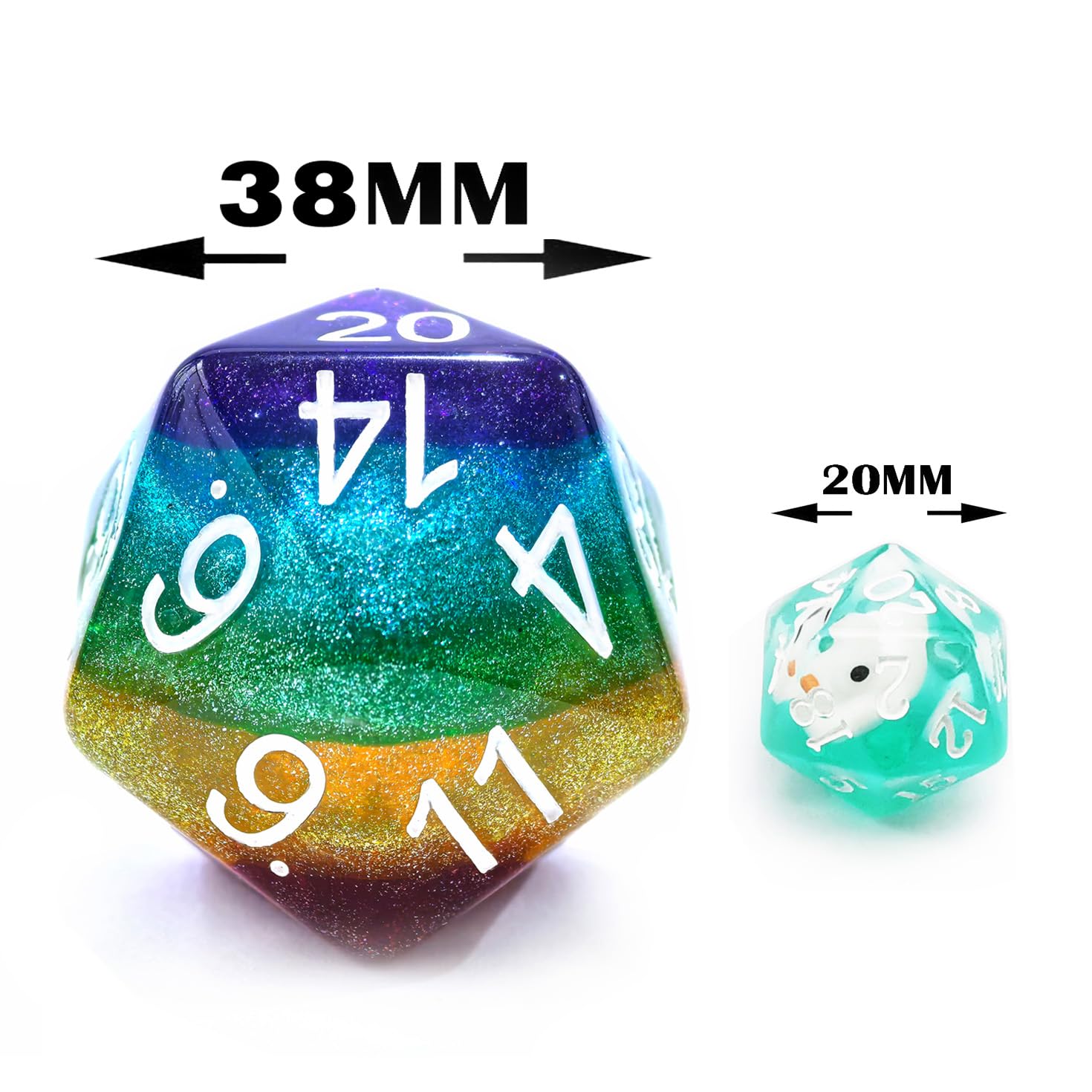 Bescon - Dadi jumbo a 20 facce da 3,8 cm in colorato design multistrato, dadi D20 di grandi dimensioni da 38 mm con molteplici strati e colori ricchi