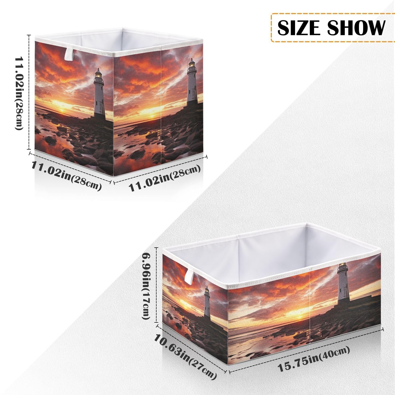xigua Lighthouse Pattern Storage Cubes 11x11 Inch Foldable Fabric Bins with Handle for Storage and Organization, Ideal Storage Bins for Closet Shelves