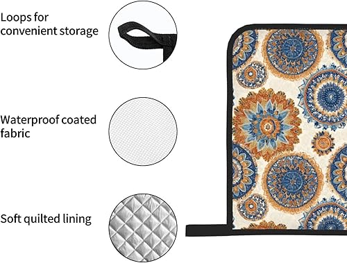 Miniatura 272 de Manoplas de horno y soportes para ollas, arte de mármol blanco y dorado, juego de 4 guantes de cocina resistentes al calor, antideslizantes