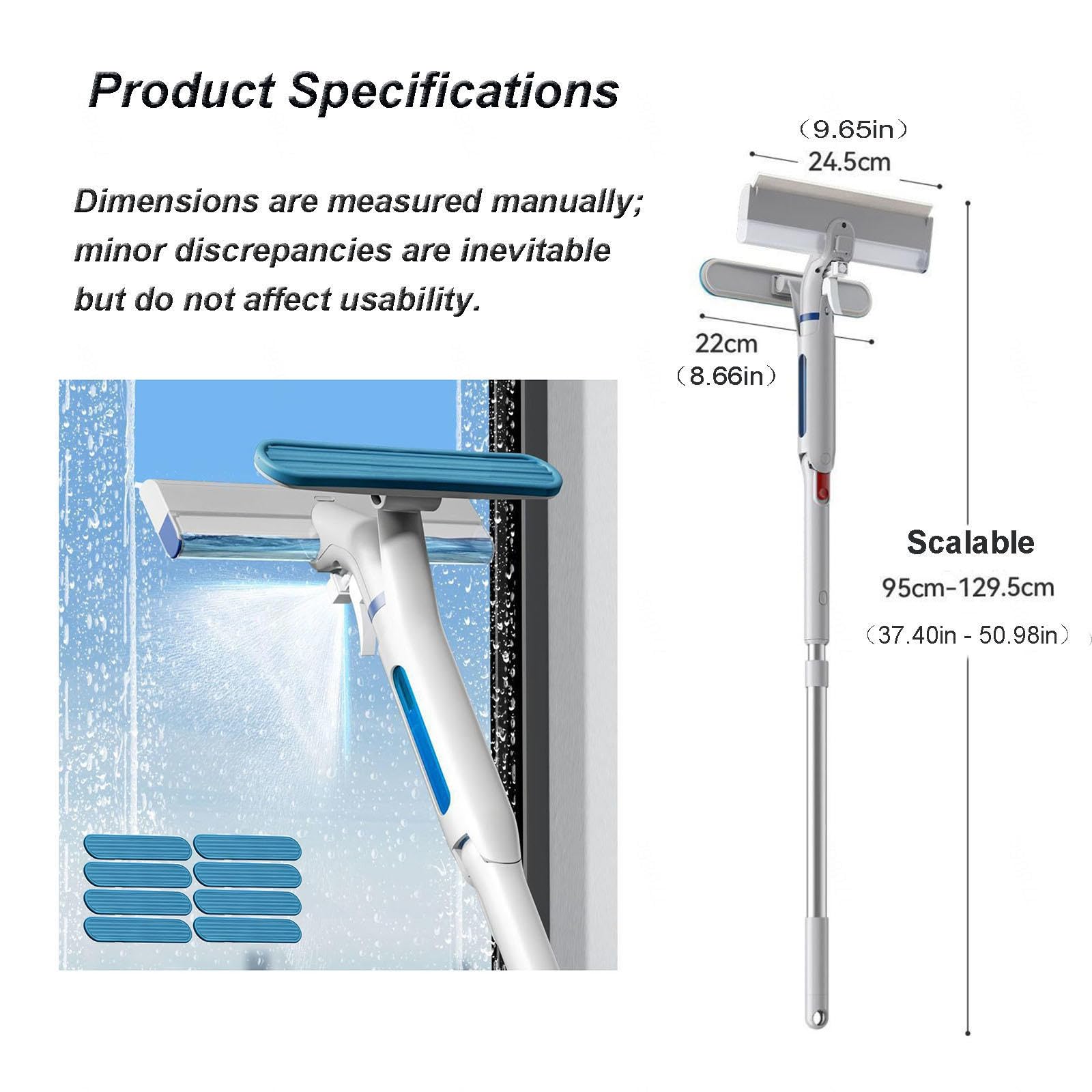 Limpiacristales 4 en 1 con Mango Telescópico de Ventanas con Depósito de Agua Residual Limpiacristales en Spray de Doble Cara Adecuado para Múltiples Escenarios