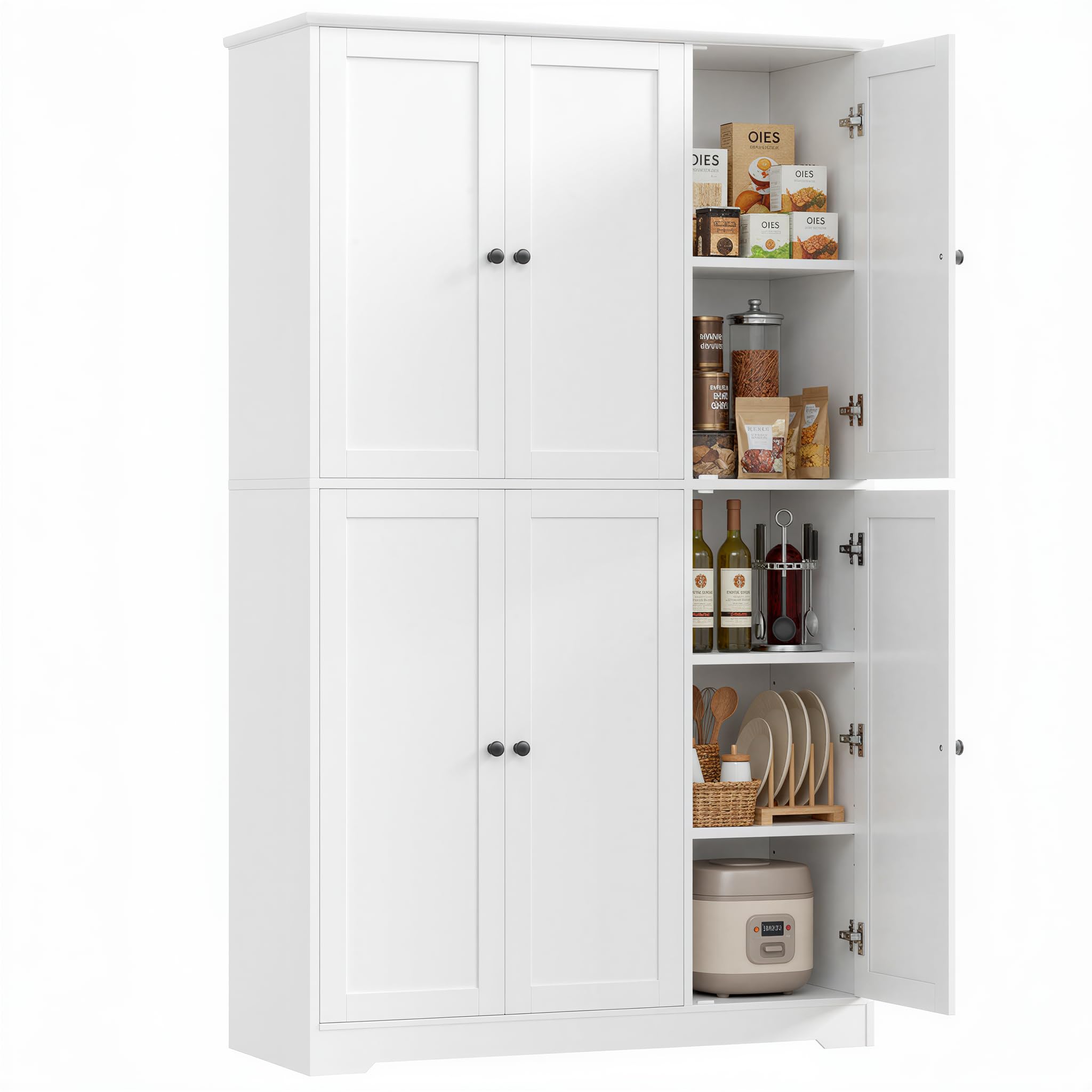 FirFurd Küchenschrank, 180 cm Mehrzweckschrank Vorratsschrank, Buffetschrank mit 6 Türen und verstellbaren Einlegeböden, Allzweckschrank für Küche Wohnzimmer Eingangsbereich, 180x106x37 cm, weiß