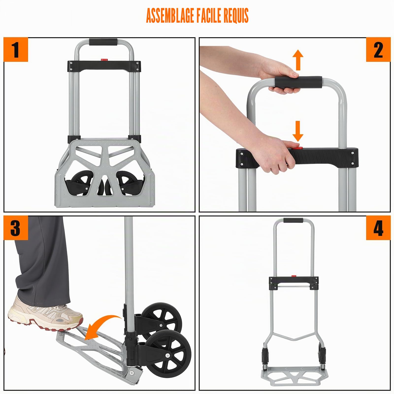 Garvee Chariot Roulant Pliable Multifonction – Capacité 100 kg, Plateau en Acier Robuste, Compact et Facile à Ranger – Idéal pour Bureau, déménagement, entrepôt, Voyage – Plateau en Acier