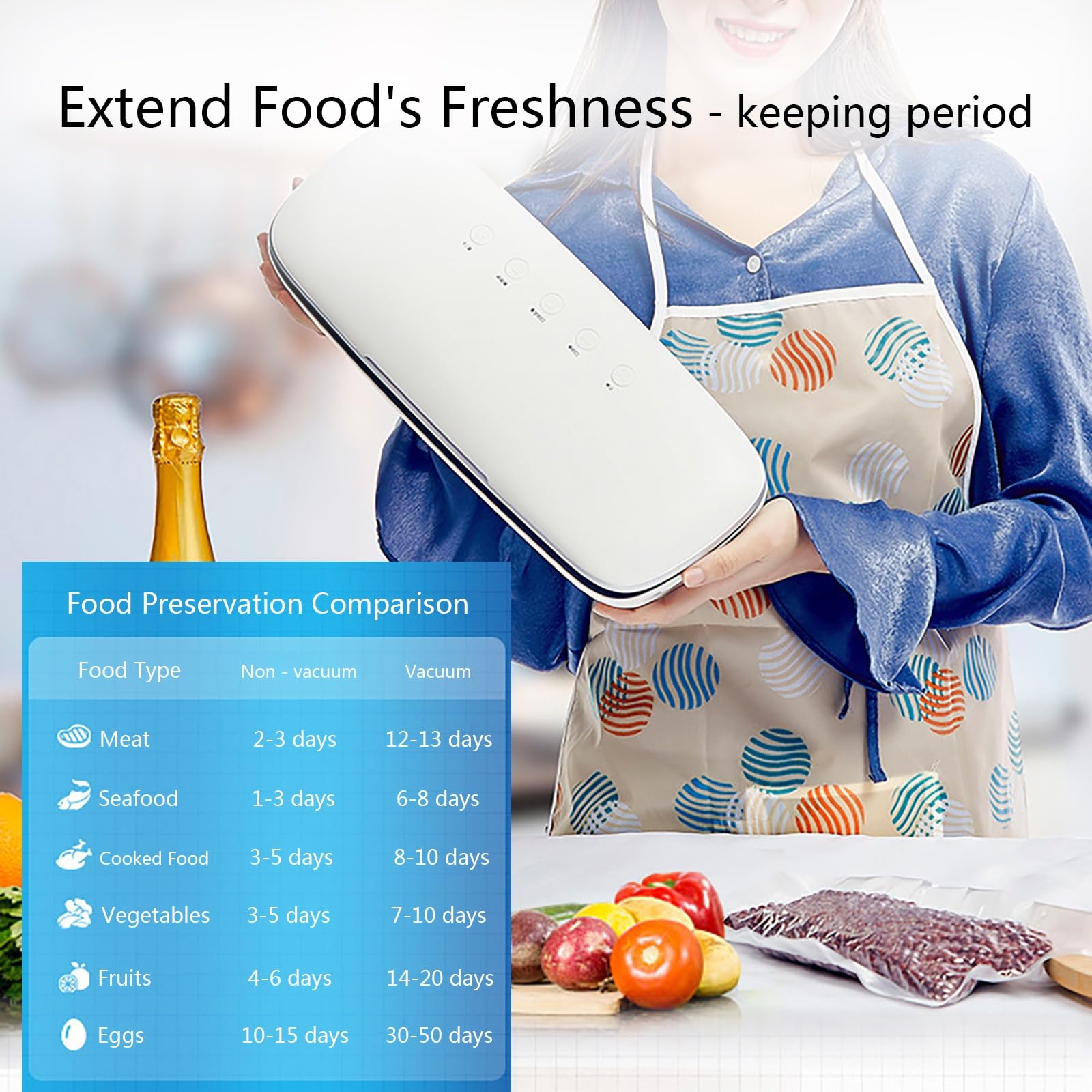 Automatic Vacuum Sealer Machine, Compact Food Preservation System with External Pumping, for Home Kitchen, Extend Food Freshness(Black)
