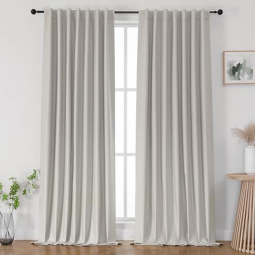 Miniatura 28 de Joydeco - Cortinas opacas negras de 84 pulgadas de largo - Cortina de lino 100% opaca para dormitorio, con bolsillo para cortinero y lengüetas