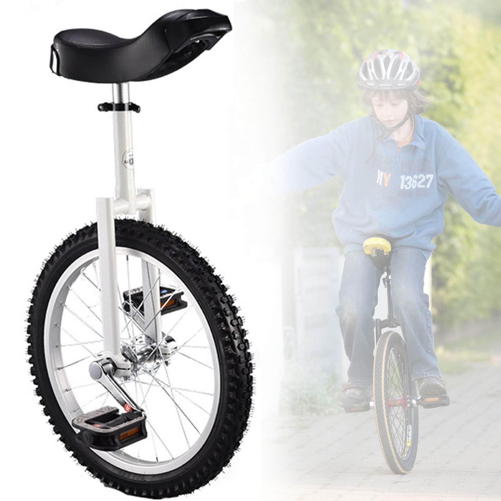 Monocycles, Monocycle à Roues de 18 Pouces for Enfants, monocycle antidérapantes, pneus Montagne, Exercice d'auto-équilibre, vélo d'équilibre, Sports Plein air, Fitness(White)