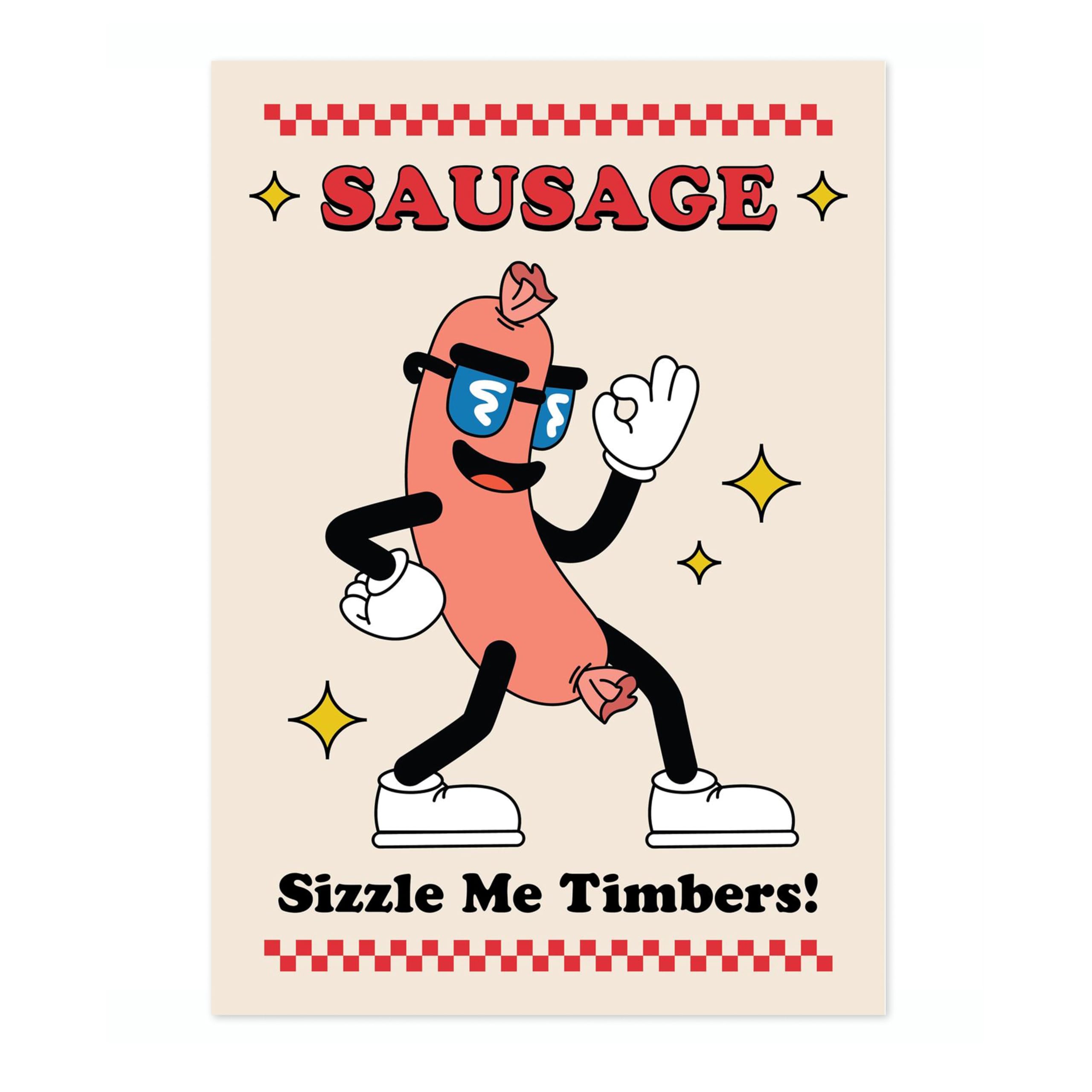 Sausage Kitchen Wall Art, Modern Food Poster, Cartoon Mascot Prints, Kitchen Typographic Home Decor, A1 (Print Only) - 84.1x59.4cm โ image 1