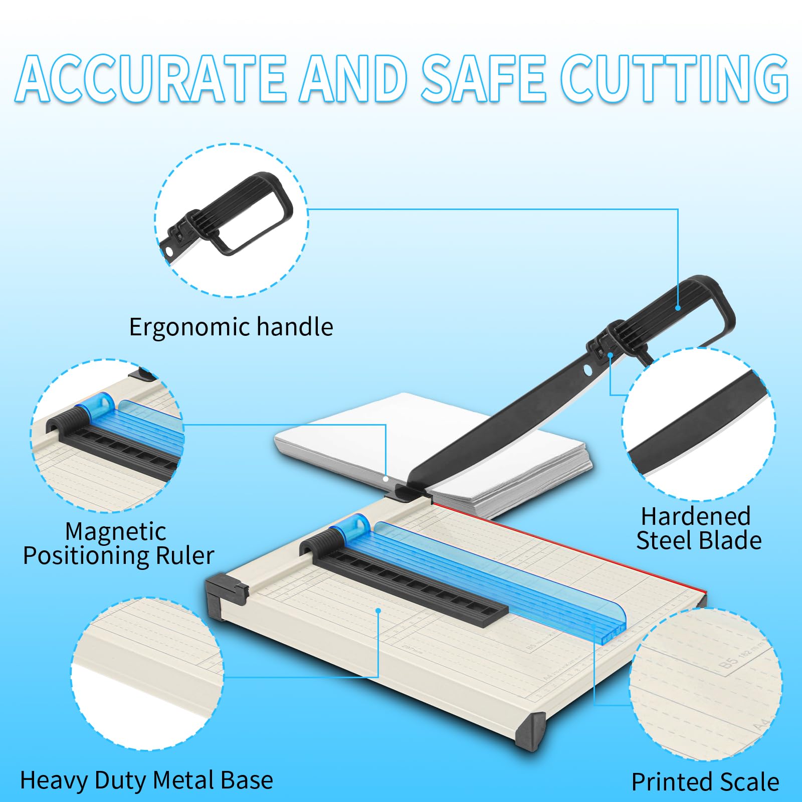 Professional 12IN Guillotine Paper Cutter for A4/A5/B5, 12-Sheet Capacity with Precision Grid & Safety Guard - Image 3