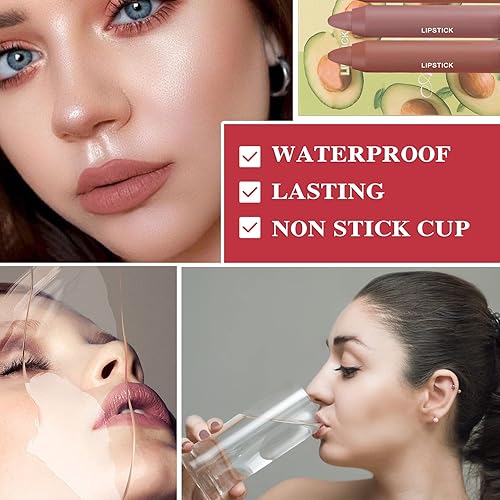 Miniatura 4 de Fusang Juego de 3 lápices labiales mate color nude, lápiz labial mate de larga duración para mujeres, juego de brillo labial nutritivo para mujeres,