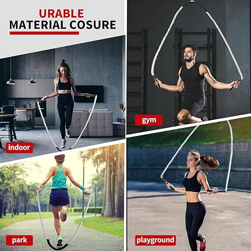 Miniatura 6 de Cuerda de saltar de peso para fitness, cuerdas de saltar pesadas para adultos de 1.5 libras, equipo de entrenamiento de gimnasio en casa, cuerda