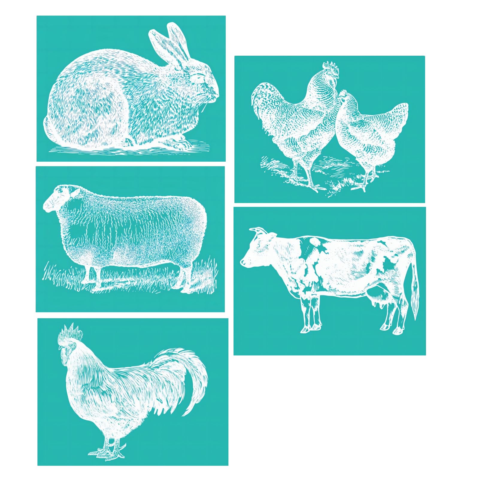 Pochoir repositionnable lapin et vache pour peinture bois
