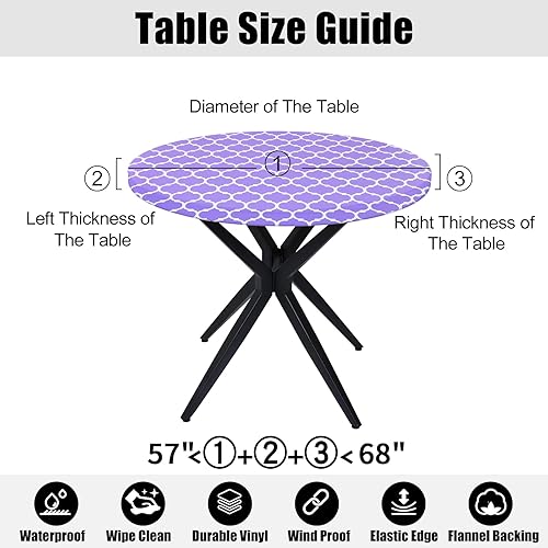 Miniatura 372 de Smiry - Mantel redondo de vinilo ajustable con bordes elásticos y parte trasera de franela, mantel de vinilo impermeable, lavable, diseño enrejado