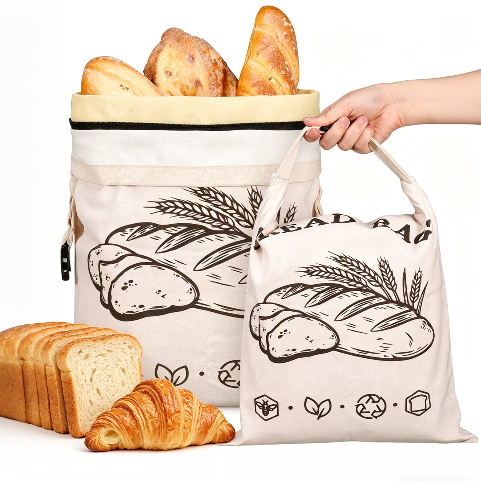 2 Pack XLarge Beeswax Bread Bags for Homemade Bread, 16.75 x 13 Inch