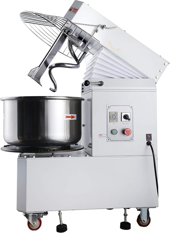Hakka Commercial Dough Mixer 30 Qt Rising Spiral Mixer 2 Speed Food Mixer Machine Dual Rotating Dough Kneading Machine with Food-grade Stainless Steel Bowl, Security Shield & Timer-380V/50Hz Phase 3