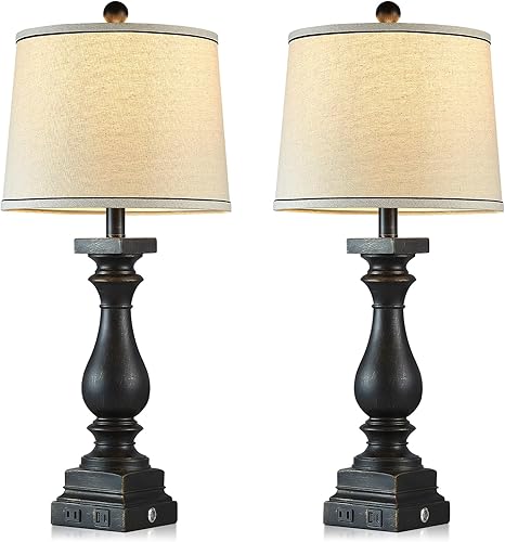 Miniatura 7 de Lámparas de mesa de granja de 28 pulgadas de alto con puertos USB C+A y salida de CA, control táctil de 3 vías, lámparas rústicas para dormitorio,