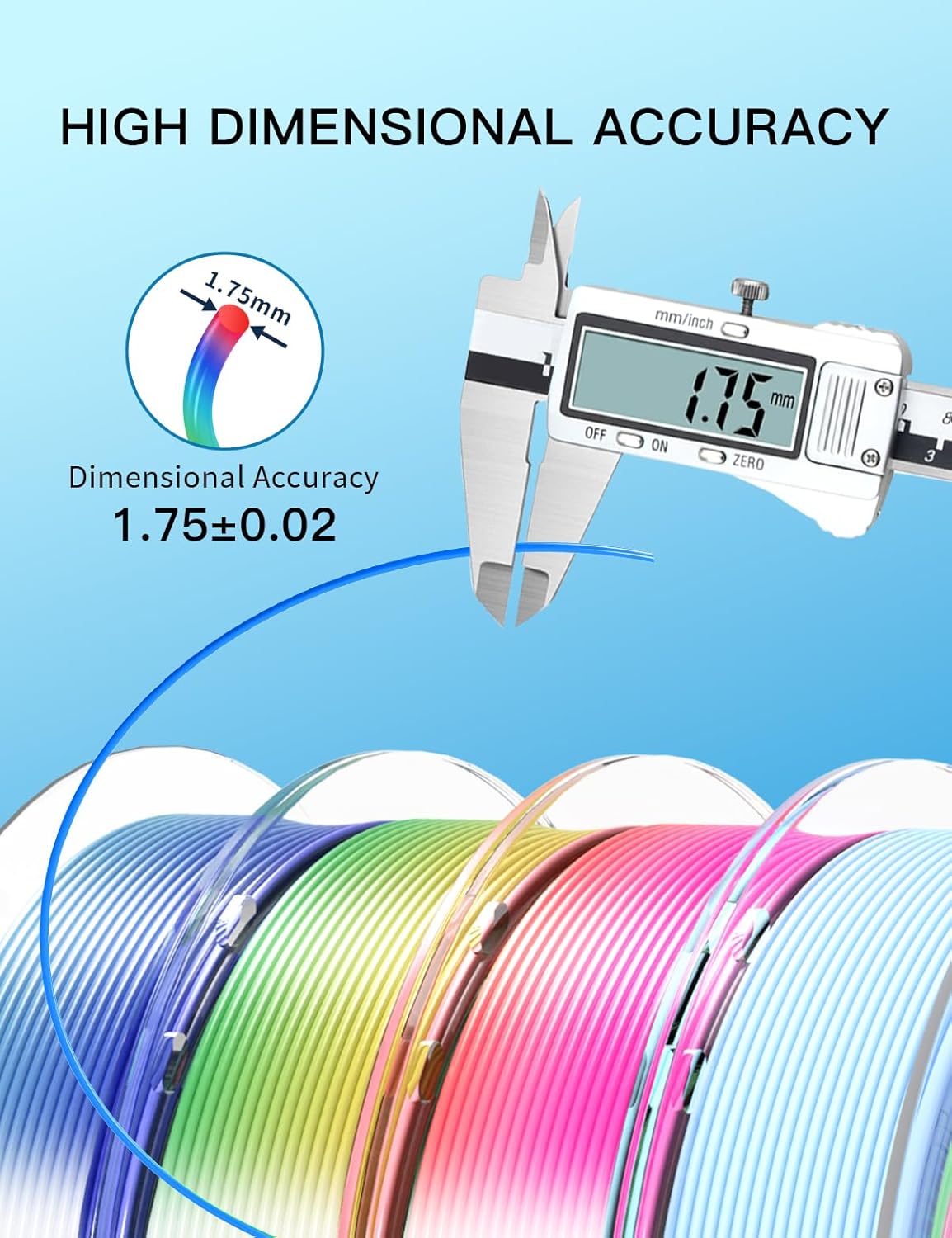 PINBALL Silk Rainbow PLA 3D Printer Filament 1.75mm Shiny Multi-Color Changing Filament 3D Printing PLA Filament Dimensional Accuracy +/- 0.02mm 250g*4 Silk Rainbow