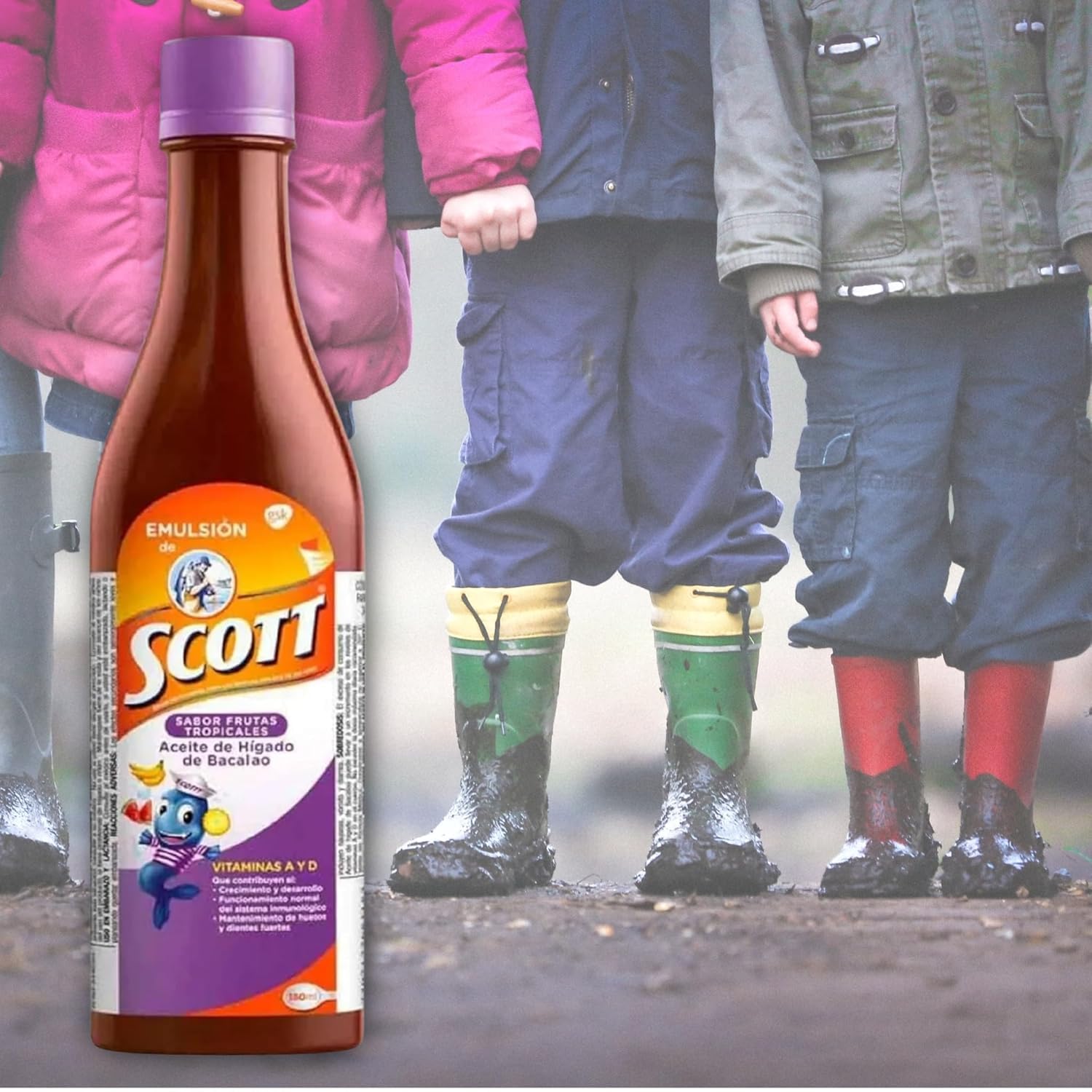 YAHVE - Emulsion de Scott Aceite de Hígado de bacalao sabor Frutas Tropicales Pack de 2 de 6 fl oz - 180 ml - Suplemento dietético para niños con vitamina A y Calcio -