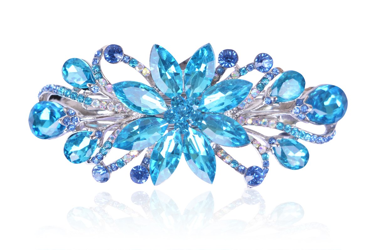 Sankuwen Flower Luxury Jewelry Design Hairpin Rhinestone Hair Barrette Clip (Dark Blue) : Beauty