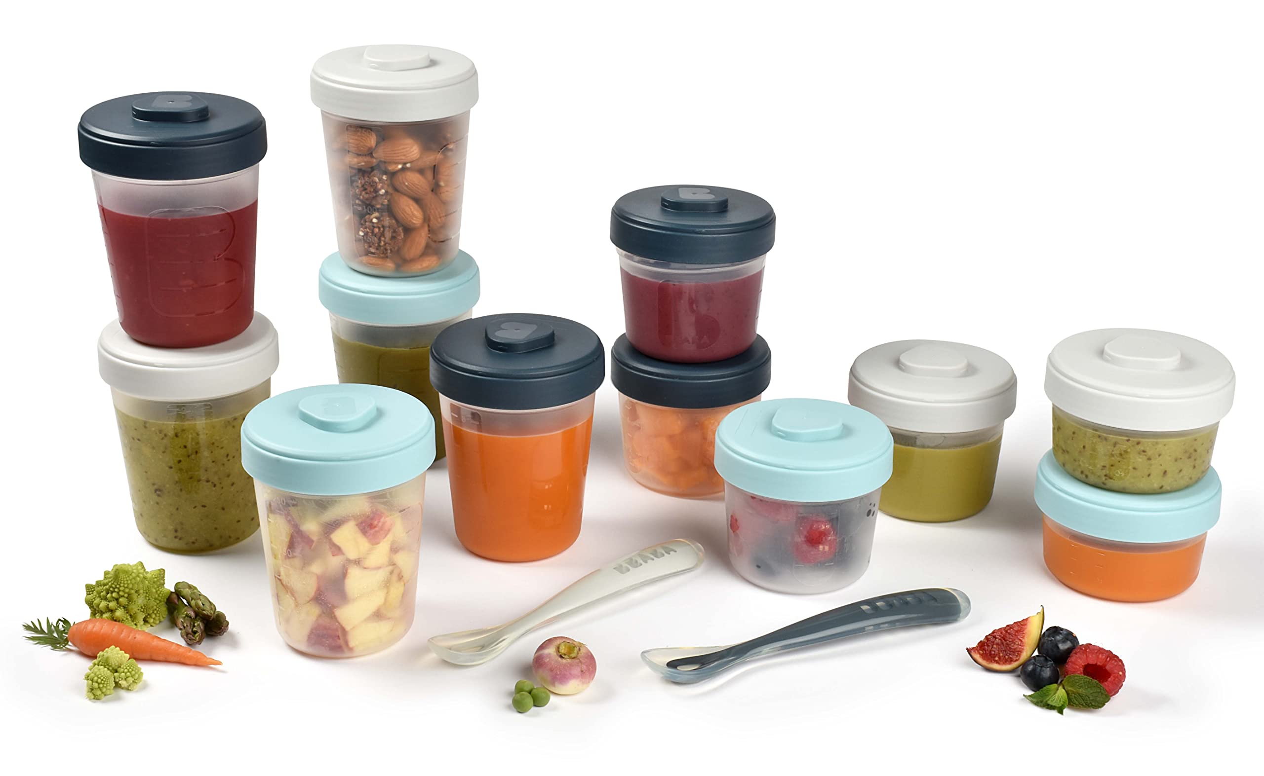 Beaba Béaba - Lot 12 Conservation Portions And 2 Silicone Spoons - First Meal Pack - Storm
