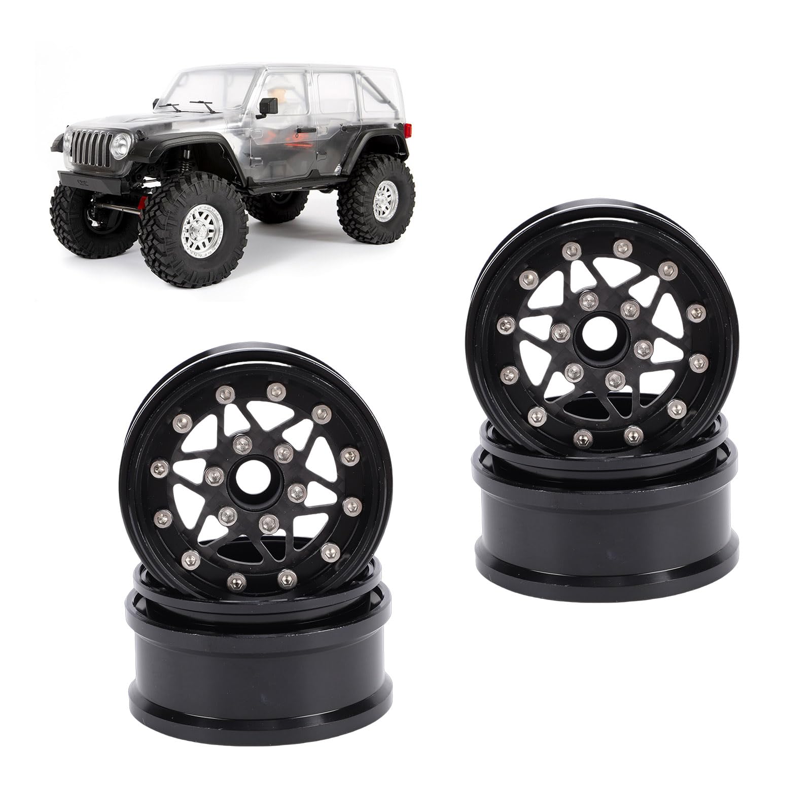 Generic 4 szt. 1,9-calowa Felga RC, Zdalnie Sterowana Piasta Koła Gąsienicowego ze Stopu Aluminium z 71 X śrubami, dla SCX10 1/10 RC Crawler Upgrade Part (BLACK)