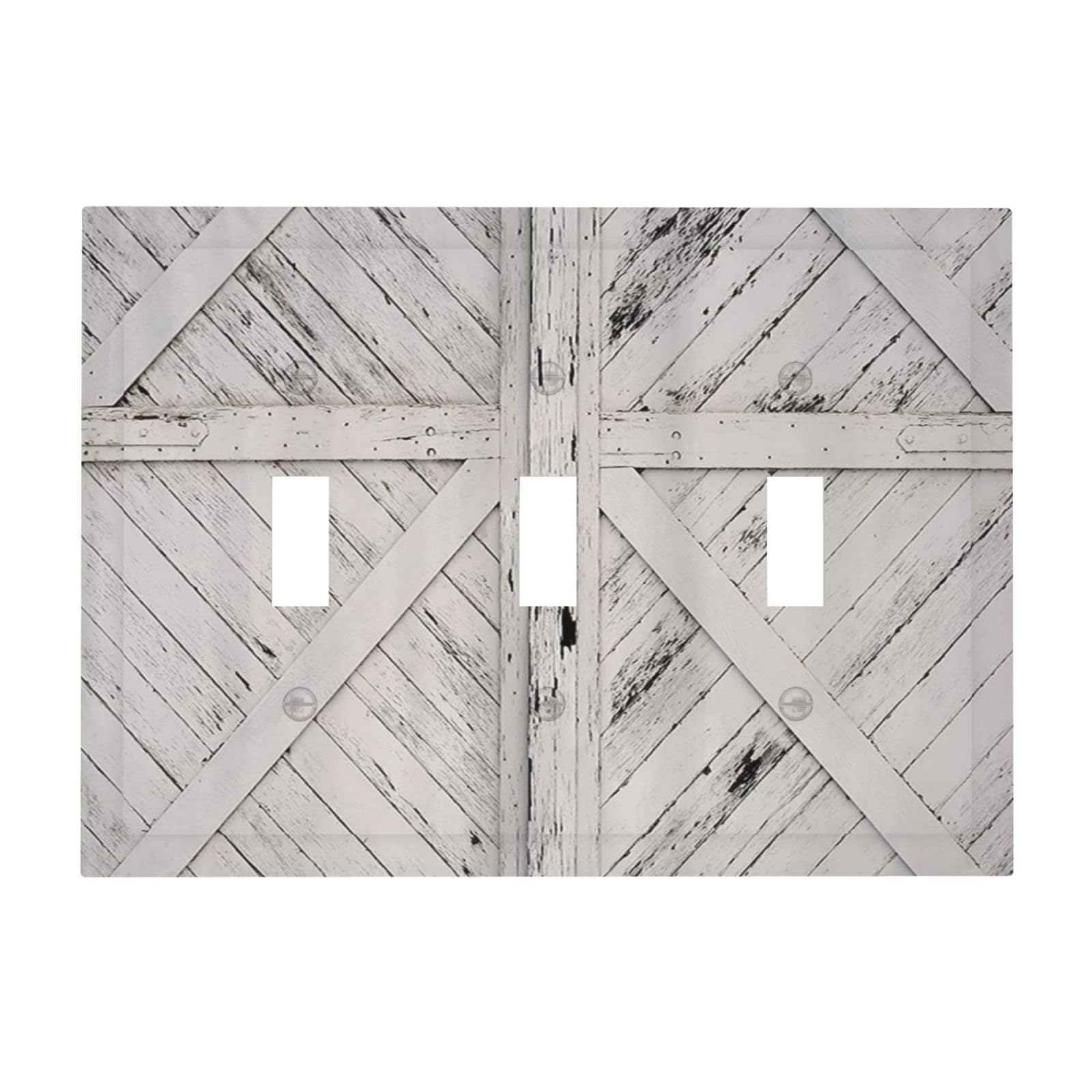 Wpshijia Farmhouse Barn Door Rustic Gray White Wooden 3 Gang Light Switch Covers Triple Toggle Wall Plate Decorative Switchplate Electrical Faceplate