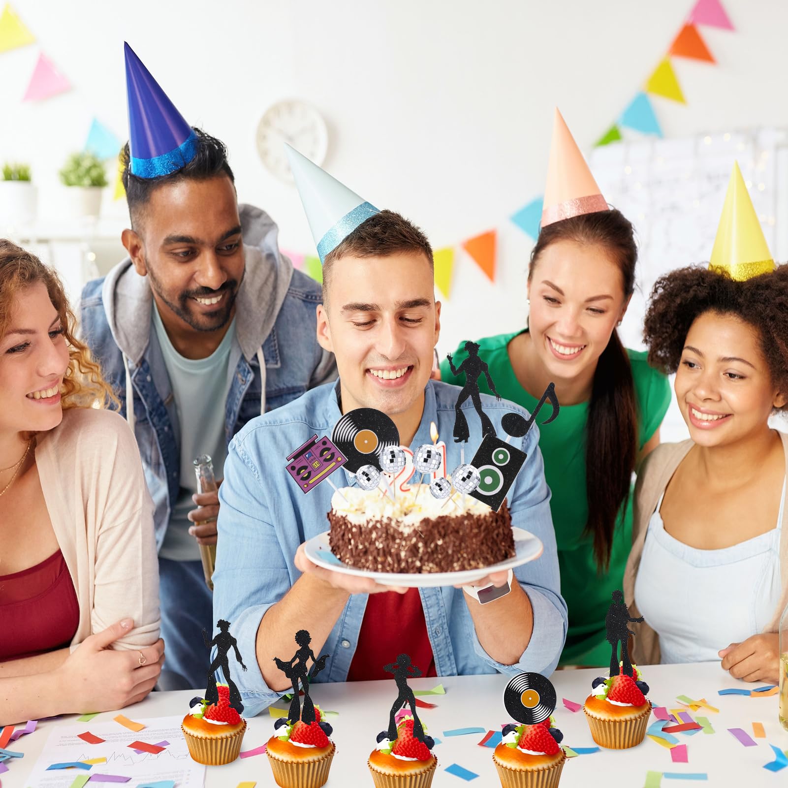 12 Decorazioni Per Torta Palla Da Discoteca – 5 Misure Differenti, Centrotavola Scintillanti Per Festa Anni '70 E Tema Glitter - 3