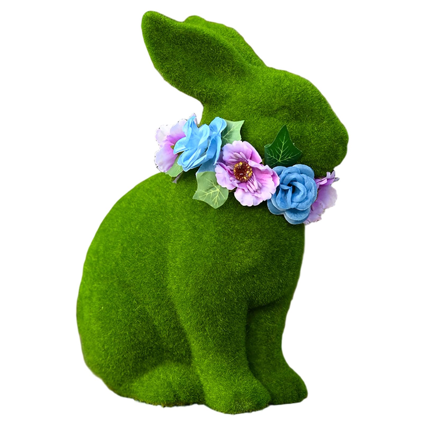 Decorazione Pasquale Coniglio in Resina 25cm Ghirlanda Floccata Verde, Tocco Morbido e Leggero per Arredo Giardino e Festa di Primavera