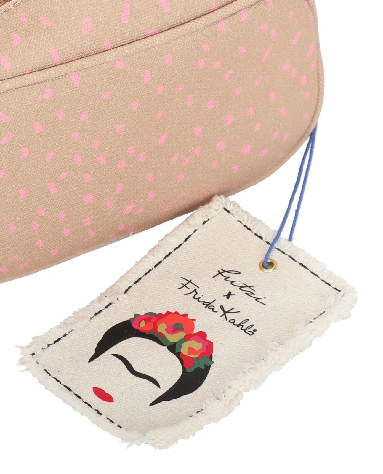 Fritzi x Frida Kahlo Easy Go Canvas Crossbody Bag Damen Umhängetasche Handtasche Freizeit Alltag Festival Reißverschluss Canvas 12 x 19.5 x 7.5 cm – Violett, Gelb, Lila, Orange, Grün, Pink, Blau