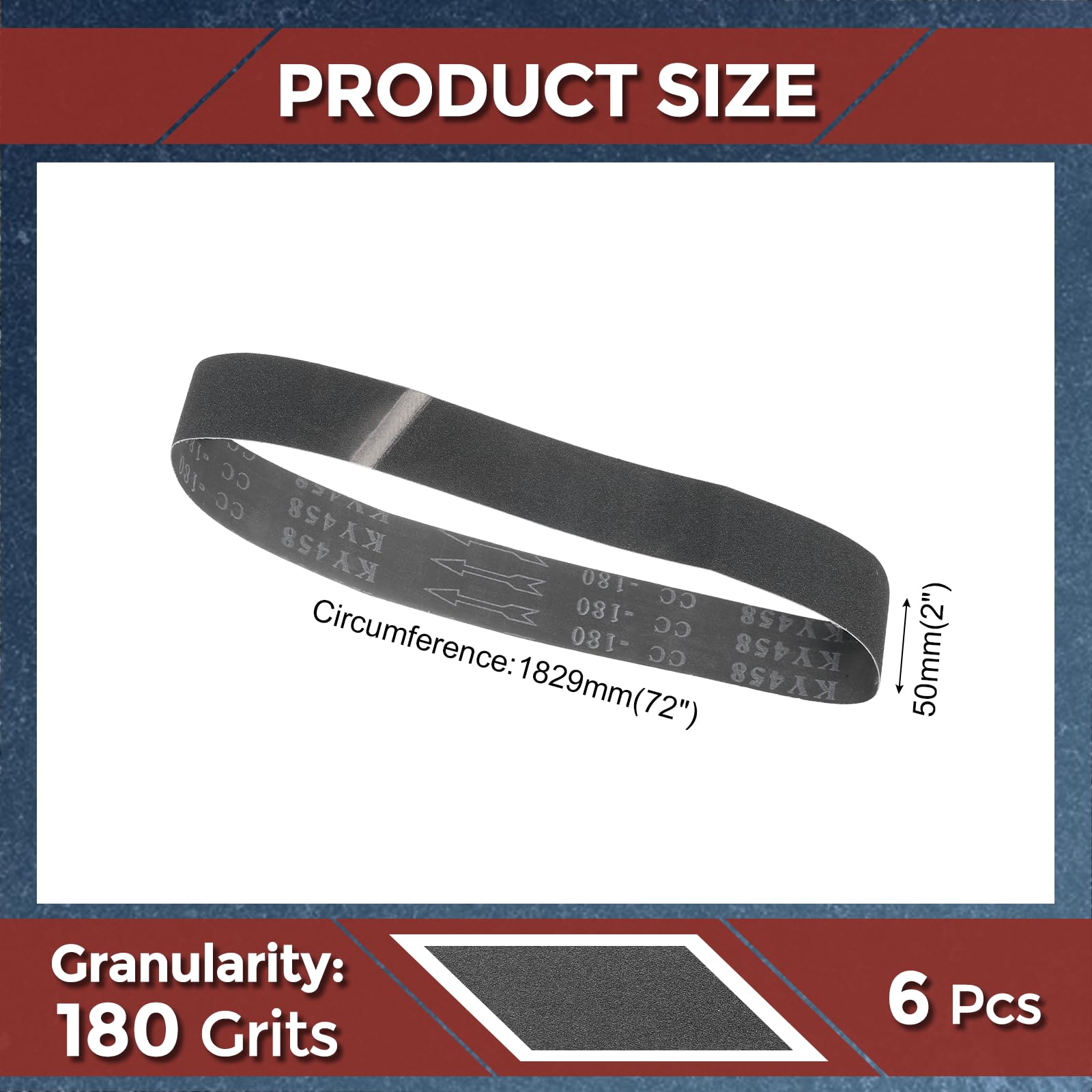 Kozelo 6 Pack Sanding Belts 50mm x 1829mm 180 Grit Silicon Carbide Abrasive Belt Sander Paper for Belt Sander Metal Grinding Wood Working Weld Rust Removal - Image 2