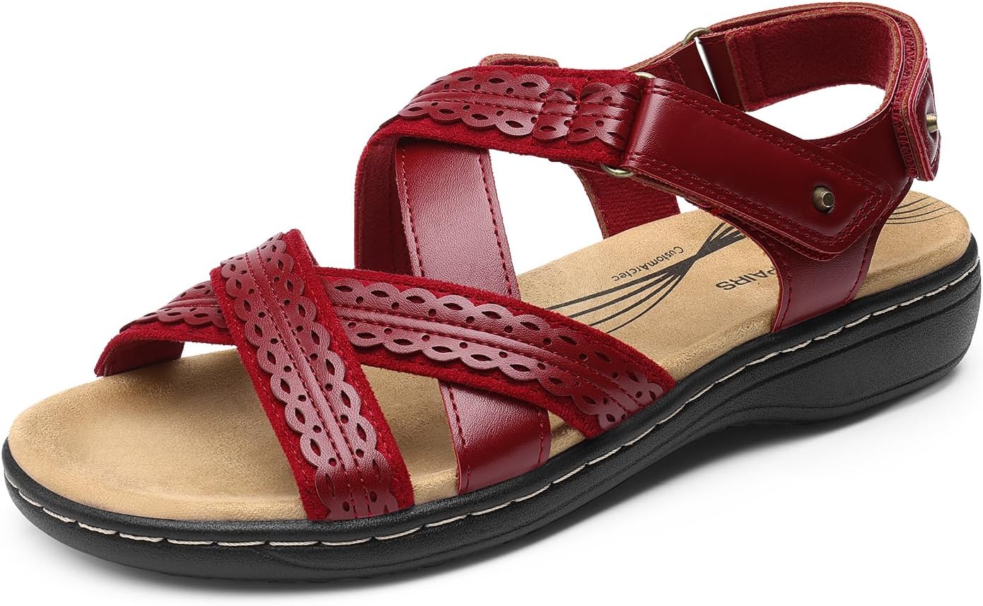 DREAM PAIRS Women's Arch Support Sandals Comfortable Open Toe Dress Flats Walking Sandals For Summer