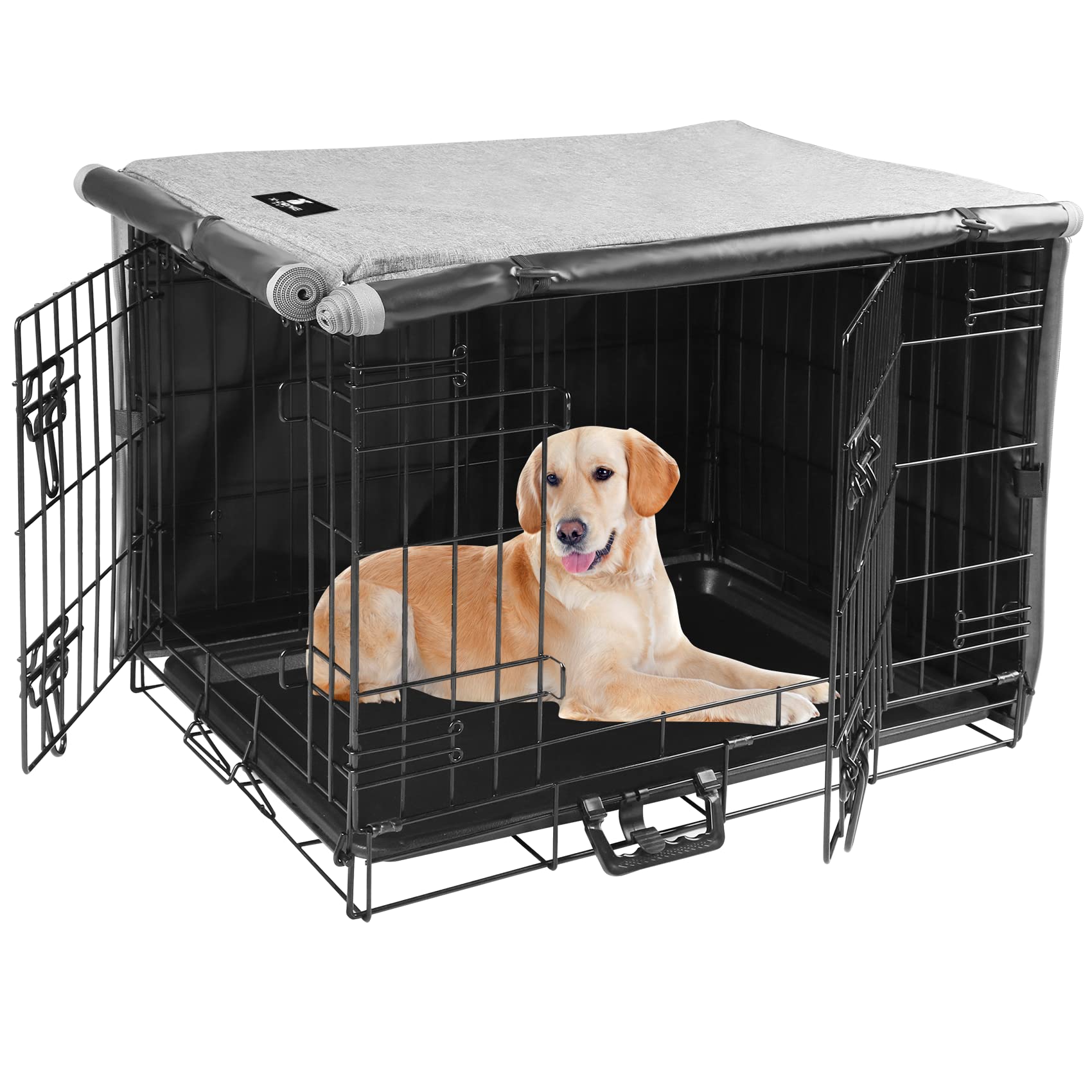 XZONE PET Dog Crate with Cover, Indoor Outdoor Double Door Dog Kennel