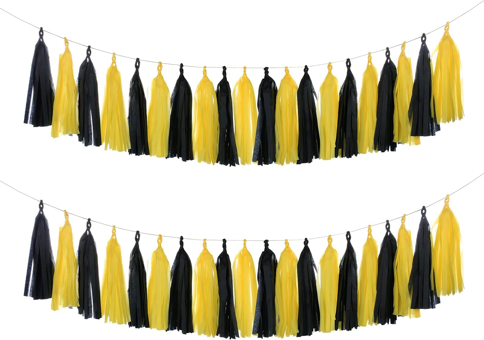 Guzon 20pcs Yellow Black Tissue Paper Tassel Garland DIY Hanging Paper Decorations for for Bee Day Party Batman Birthday Graduation Baby Shower
