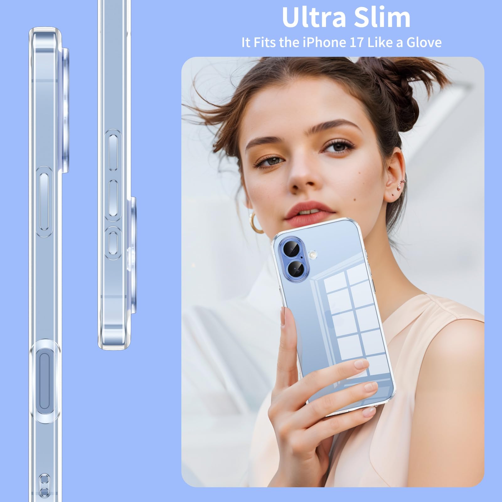 Phoona Cover per iPhone 17 Custodia con 2 Pezzi Pellicola Vetro Temperato,Ultra Sottile Trasparente Silicone Protettiva Case per iPhone 17 Sottile Morbida Antiurto Cover
