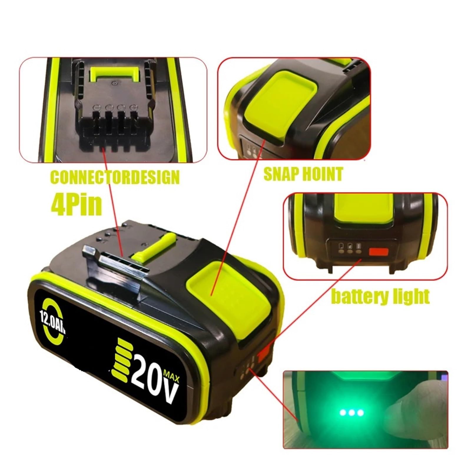 Batería de Iones de Litio de 20 V, 8,0 Ah/12,0 Ah Compatible con Worx Herramientas eléctricas y de jardinería Modelos WA3553, WA3551, WA3553.1 y WA3570(8000mah)