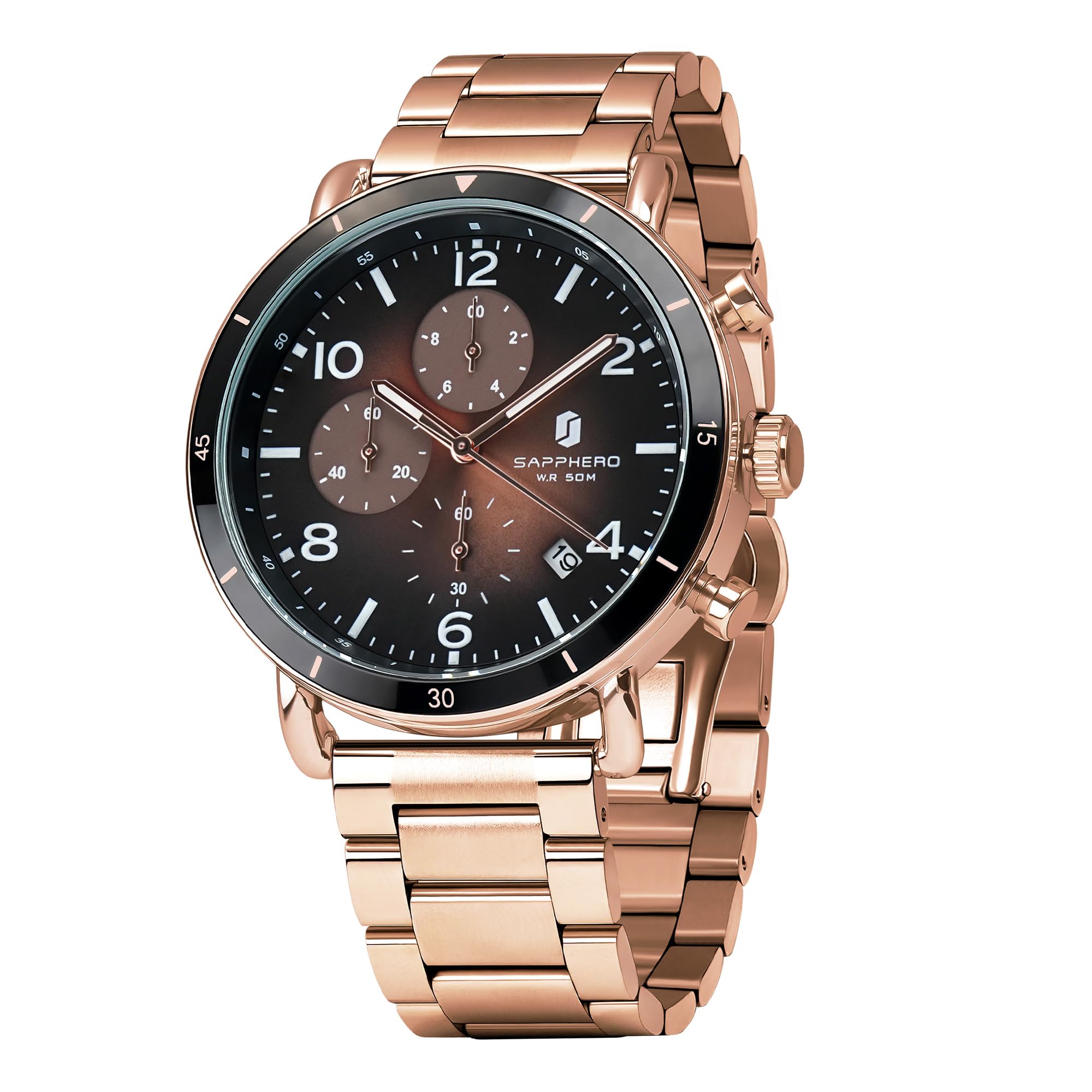 SAPPHERO Uhren Herren Chronograph Herrenuhren Analog Quarz Leuchtende Zeiger, Datum, Lässig Business Armbanduhr, Klassisches Design, Elegantes Geschenk
