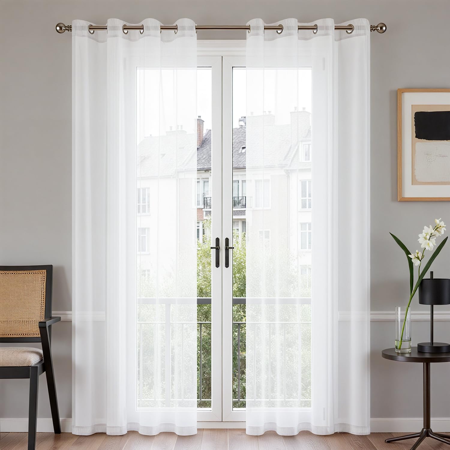 TOPICK White Net Curtains for Bedroom Window 90 Inch Drop, Semi Transparent Voile Curtains & Drapes for Living Room, Soft Sheer Eyelet Curtain 2 Panels for Patio Door, Nursery, W55 x L90 Inch — image 1
