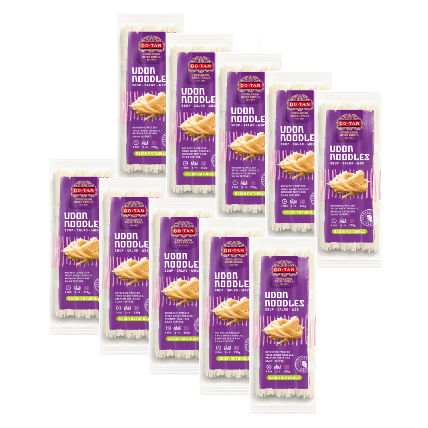Go-Tan | Udon Noodles Giapponesi | Pasta Tipica Giapponese | Farina Grano Tenero - 10 x 250 Gr