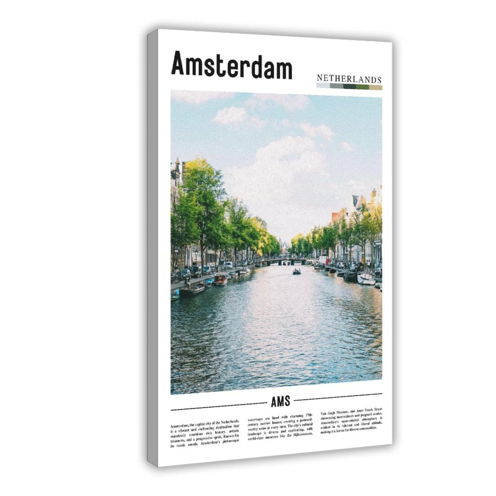 Wcyb Frame Amsterdam Netherlands Landscape Travel Posters Prints Canvas Deco Paintings Wall Art Hangable 20" L X 30" W