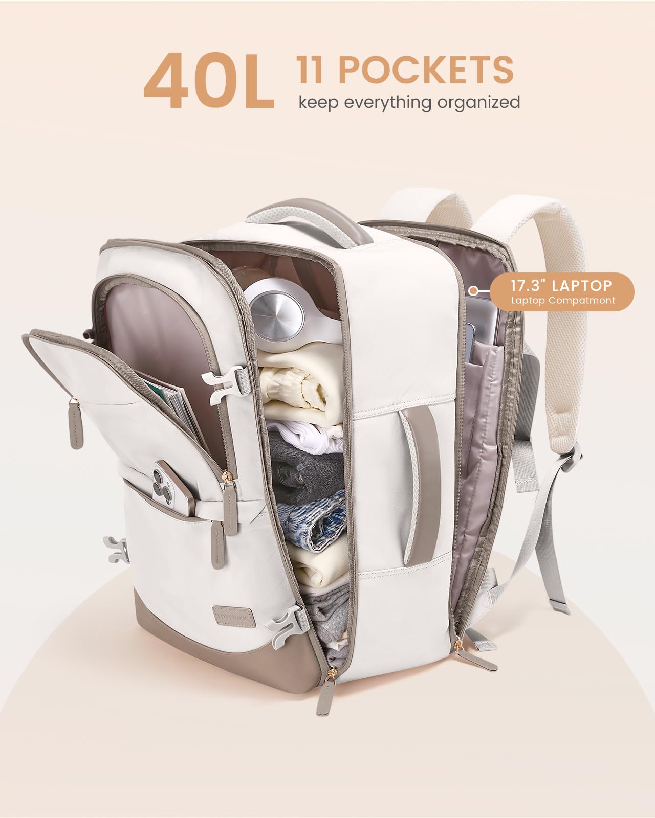 LOVEVOOK Handgepäck Reiserucksack 4 Stück, 40L Rucksack Damen Groß Flugzeug mit Nass- und Trockenfach 45x36x20, 17.3 Zoll Laptop Travel Backpack Kofferrucksack Carry On Luggage für Trip Reise