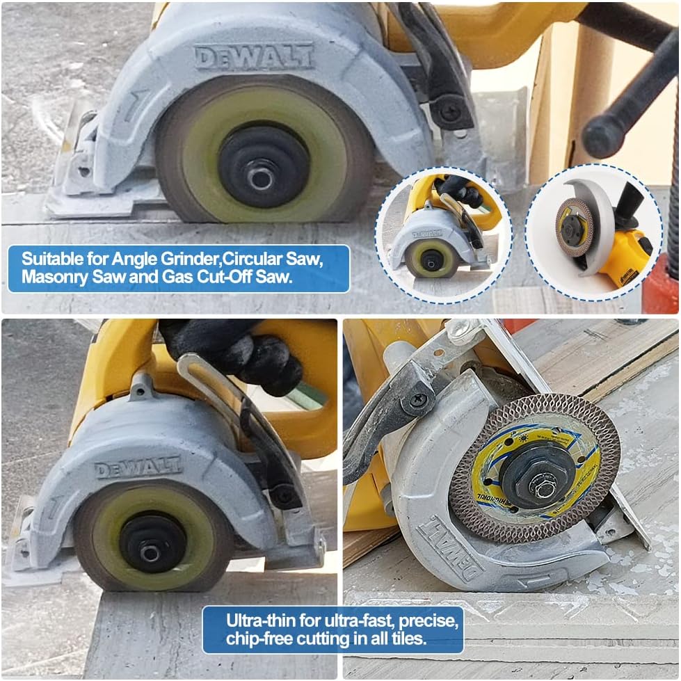 HIGHDRIL Diamond Saw Blade - 2pcs 4 1/2 Inch Diamond Tile Blade Disc Cutting Porcelain Tile Ceramic Granite Marble Dry or Wet Use Circular Saw Blade with Turbo X Mesh