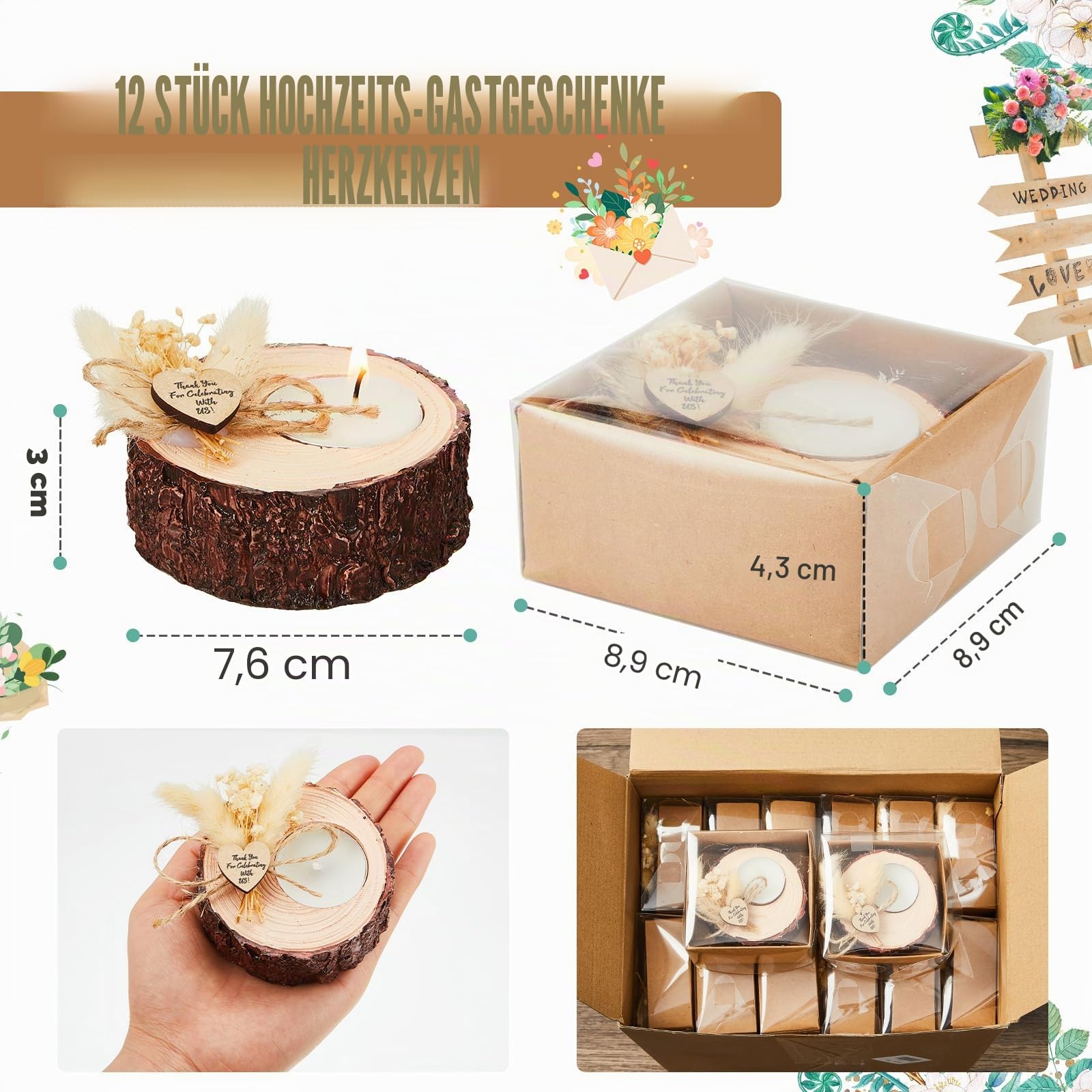 Rustikale Hochzeitskerzenhalter – Gastgeschenke und Dekorationen für Brautpartys, 24 Stück