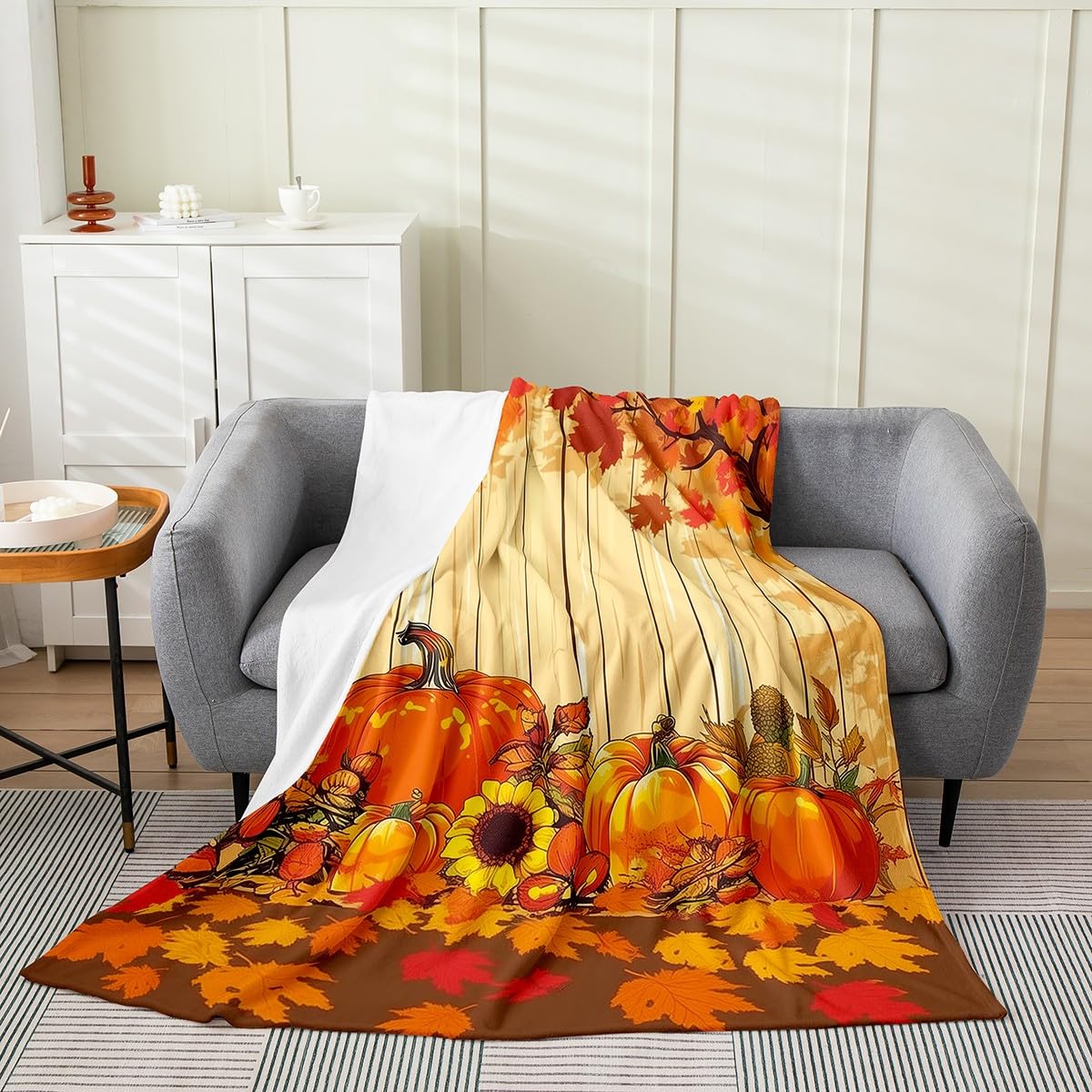 Homemissing Manta de calabaza de otoño tamaño Queen de 90 x 90 pulgadas, temporada de cosecha de Acción de Gracias, decoración de frutas, manta de felpa para sofá, decoración de niños, manta de