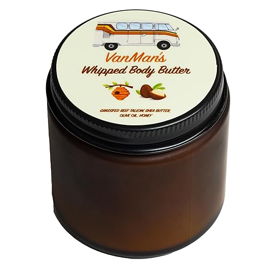 Vanman's - Whipped Tallow - Body Butter with No Essential Oils - Body Moisturizer with Grass-Fed/Finished Beef Tallow for Skin - Organic Shea Butter, Cold Pressed Olive Oil and Raw Honey - 4 oz