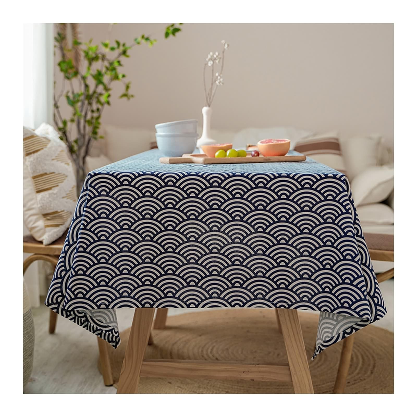 Nappe anti tache rectangulaire à motif de vague géométrique coton
