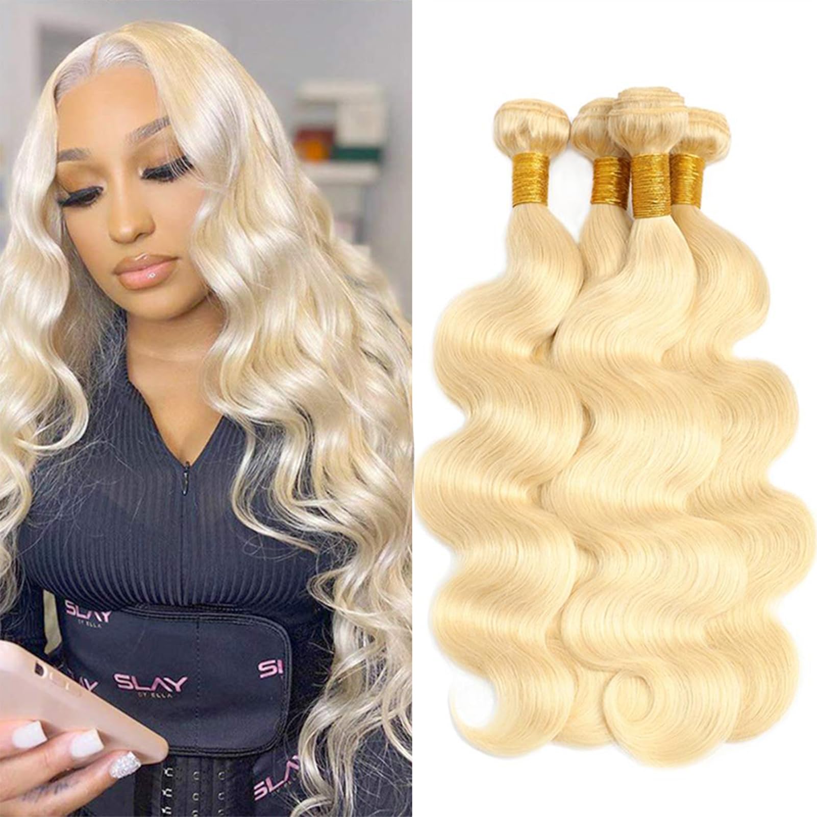 613 Blonde Body Wave Bundles Human Hair 20" 22" 24" 26" 400g 12A Grade Brazilian Virgin Body Wave Human Hair 4 Bundles 100% Unprocessed Virgin Remy
