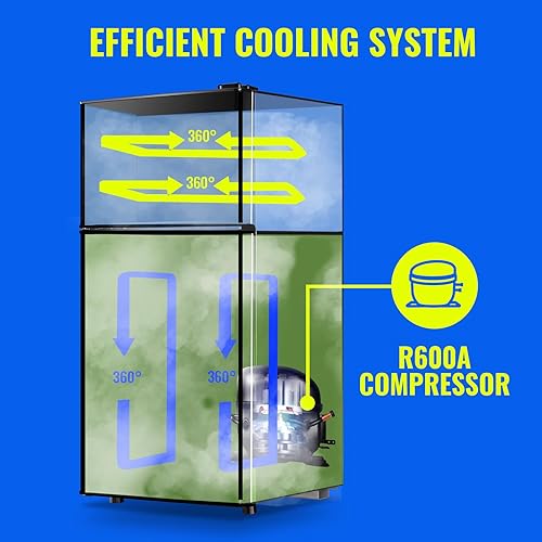 Miniatura 8 de Mini refrigerador de 2.4 pies cúbicos de doble puerta con congelador tamaño apartamento refrigerador para personal Senven Temp Gear Negro