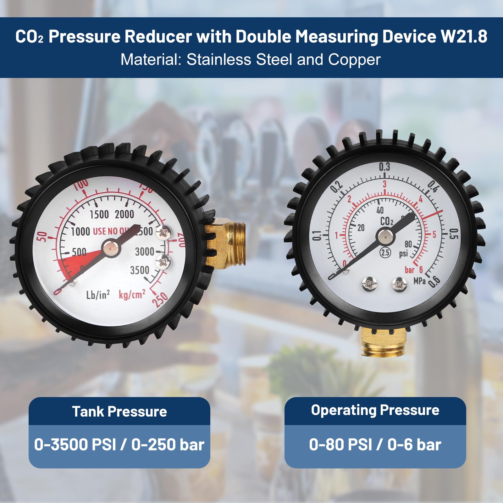 CPROSP Regulador de Presión CO2, Regulador de Botella de Gas, Dióxido de Carbono Reductor de Presión con Manómetro Doble W21.8 para Máquina de Cerveza, Elaboración de Cerveza, Dispensador de Cerveza — view 4