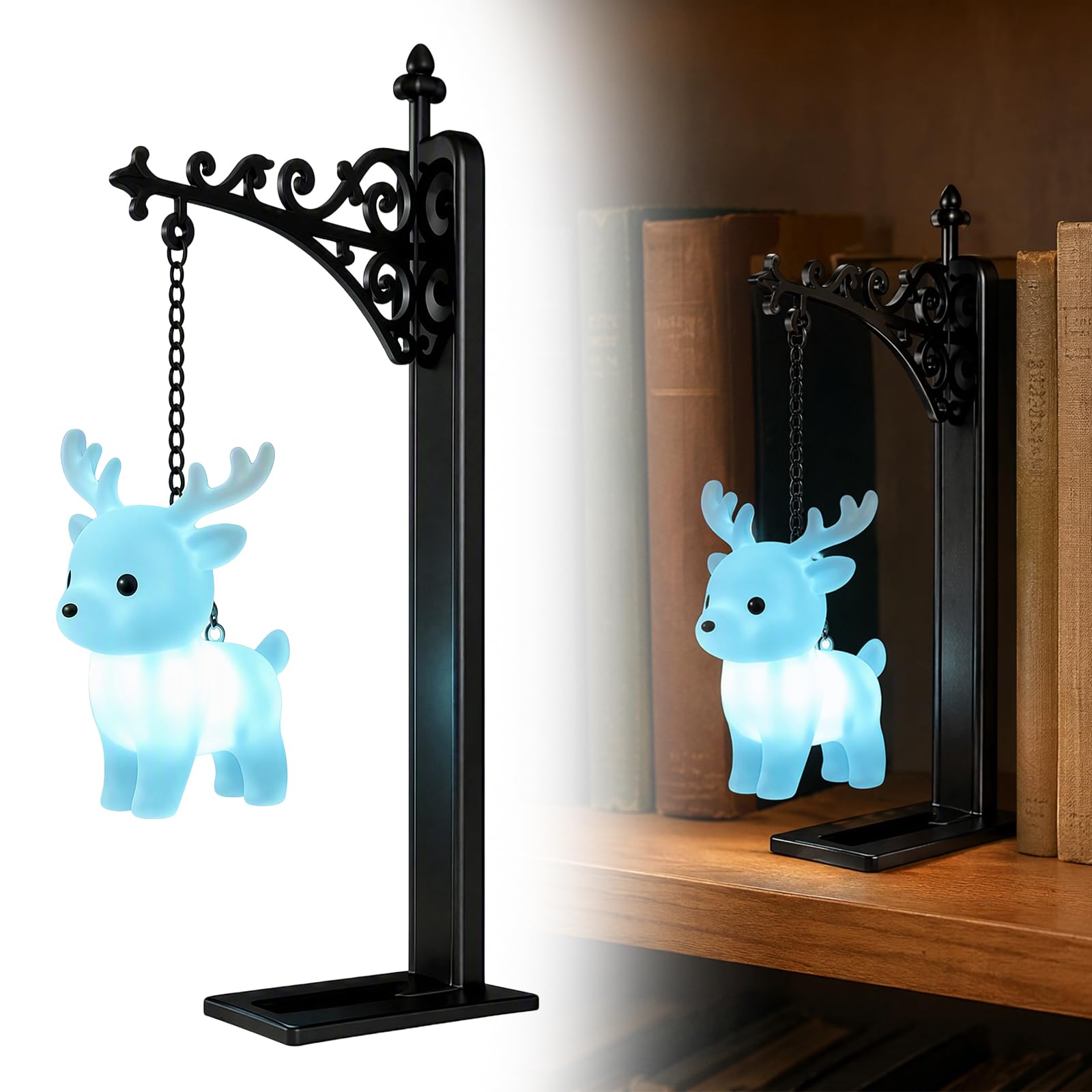 Enchanted Hanging Bookshelf Light, Decorative Ambient Lantern with Soft Glow, Ideal for Reading Nooks and Bookcases, Thoughtful Gift for Book Lovers, Cozy Indoor Accent Lighting (Deer,C)
