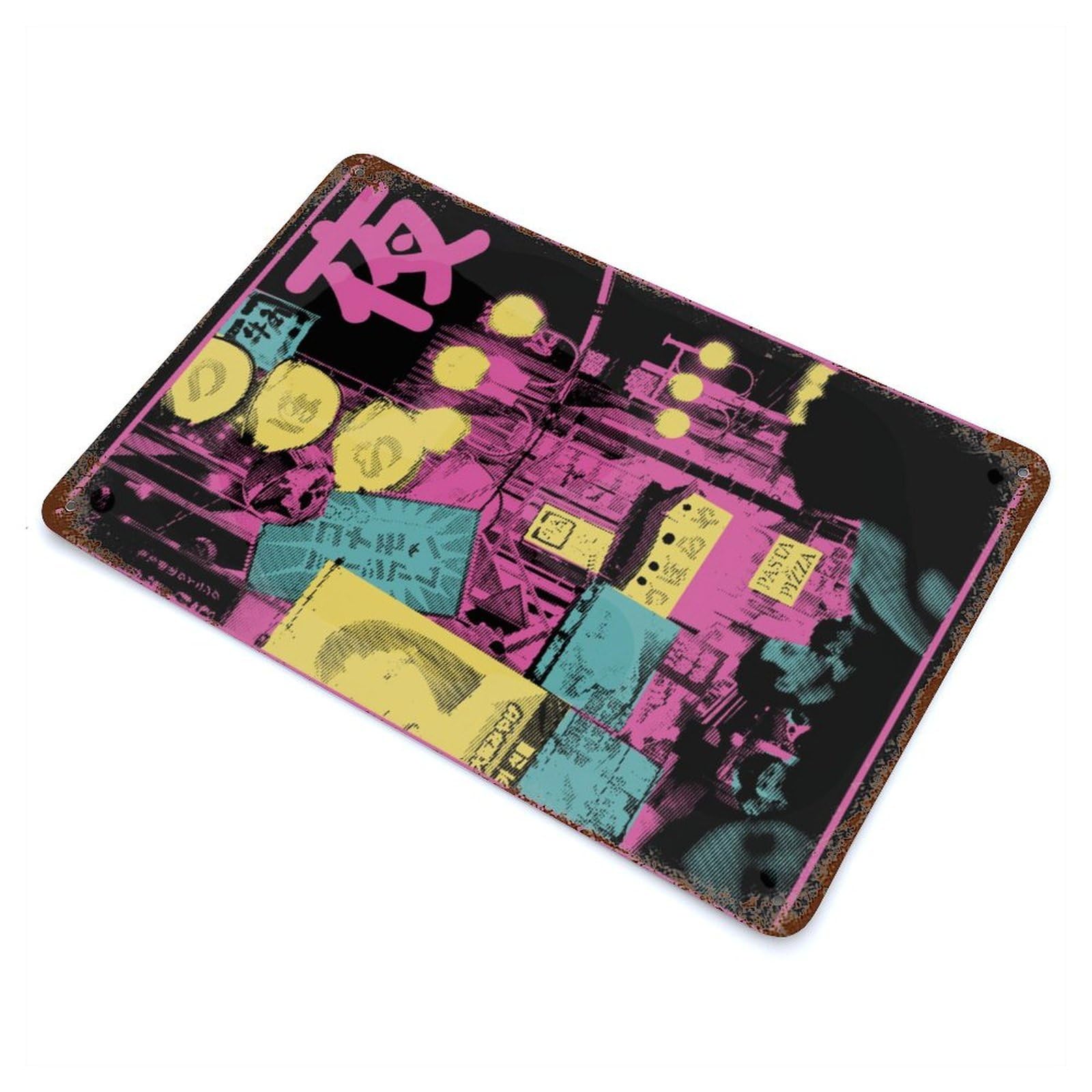 Cityscape Shinjuku Pink Rusty Metal Tin Sign 11.8"x7.9", for Shed, Workshop And Garage Wall Decor, Novelty Wall Decor