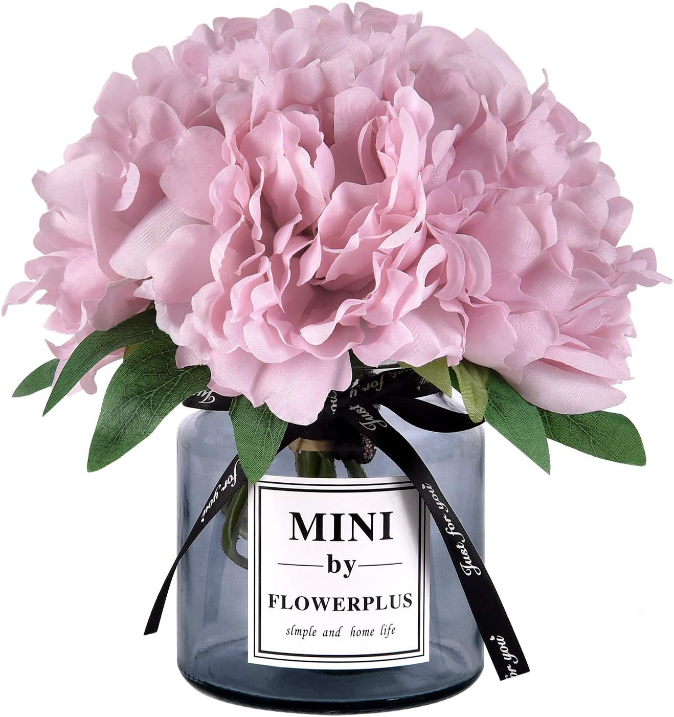 MARTINE MALL Artificial Peony Flowers with Vase, Faux Peony Flowers Fake Flowers Arrangements for Home Decor