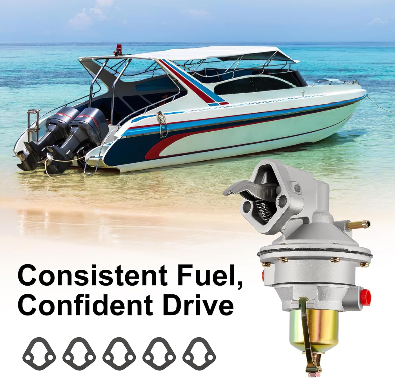 3854858 Mechanical Fuel Pump Compatible with Mercury Marin MC120 MC165 MC170 MC180 MC190 MC470-1 MC488 Engine Penta 2.5L 3.0LX 3.0L 3.7L 3.7-LX 1995-2001 Replace# 18-7282 18-35437 42725A3 8M0073435